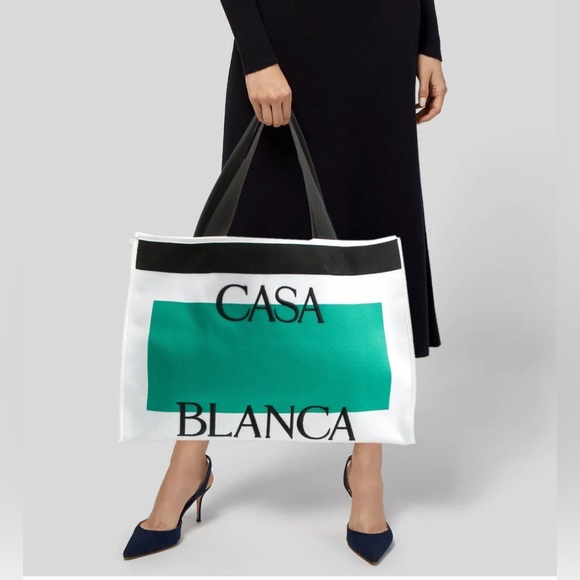 Casablanca Tennis Club Knit Logo Shopper Tote Bag White Green Black - Picture 13 of 16